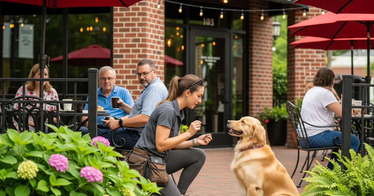 Dog Trainer With Dog On Streets Of Huntsville Alabama